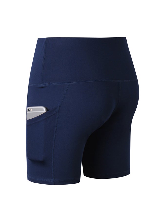 Stretchable High Waist Yoga Short Pants Dark Blue  - Image 2