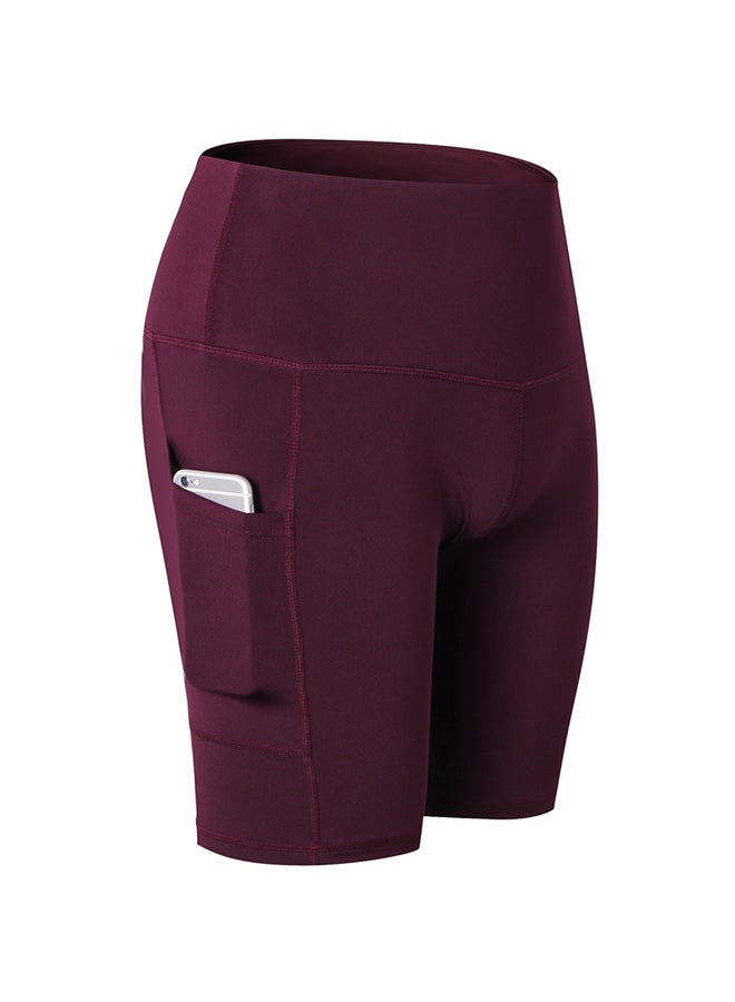 Stretchable High Waist Yoga Short Pants Burgundy  - Image 1