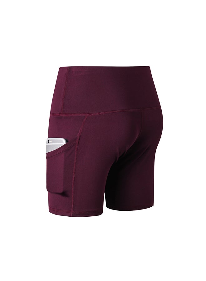 Stretchable High Waist Yoga Short Pants Burgundy  - Image 2