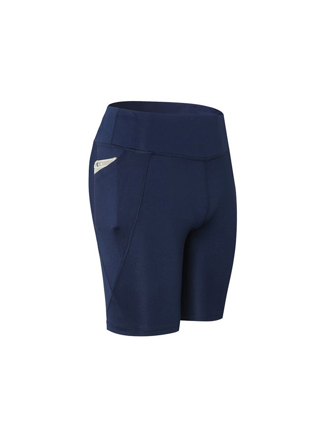 Stretchable High Waist Yoga Short Pants Dark Blue  - Image 1