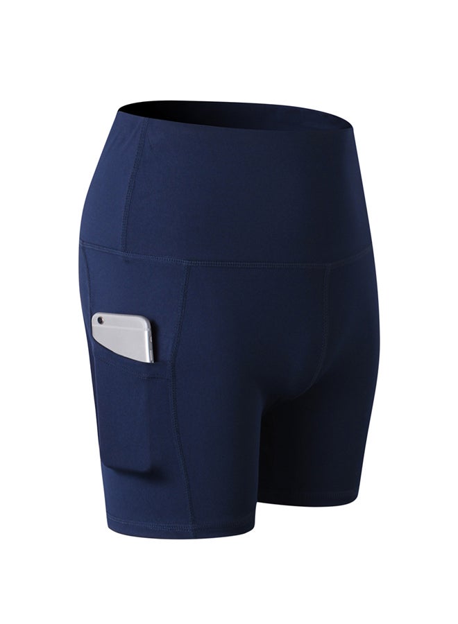 Stretchable High Waist Yoga Short Pants Dark Blue  - Image 1