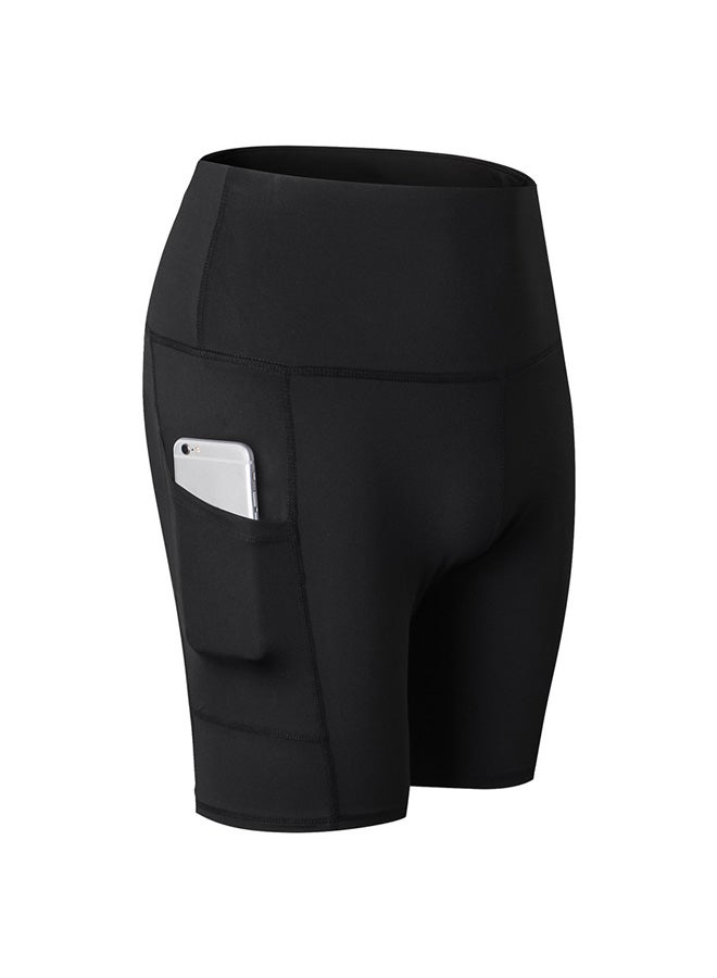 Stretchable High Waist Yoga Short Pants Black  - Image 1