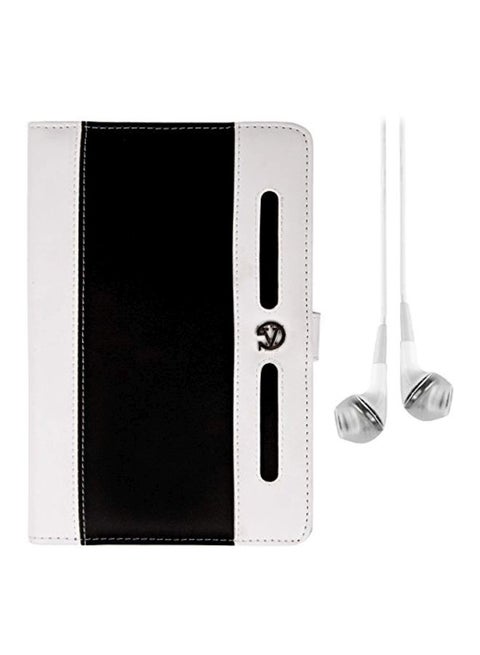 Protective Folio Case For Alcatel One Touch Pop 7/Pixi 7/Pixi 3/Touch T10 7-Inch With In-Ear Earphones White/Black