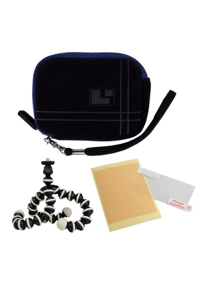Carrying Case For Casio Exilim EX-Series Digital Cameras With Mini Tripod And Screen Protector Blue/Black