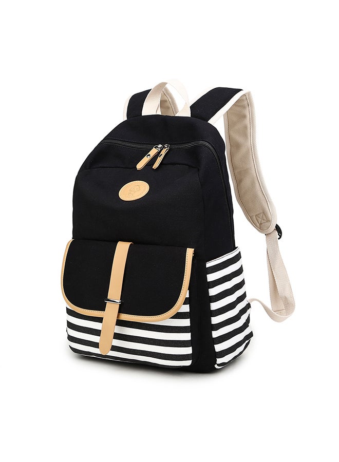 Generic Korean Style Canvas Travel Backpack Black/White  - Image 2