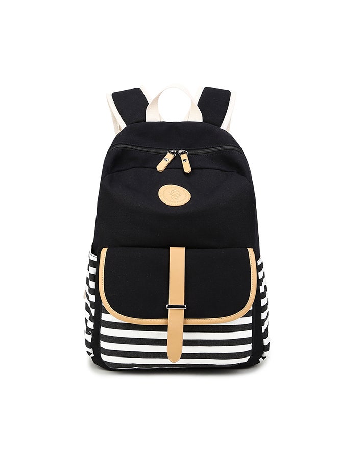 Generic Korean Style Canvas Travel Backpack Black/White  - Image 1