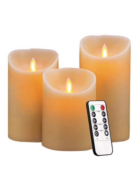 3-Pieces Battery Operated Flameless Real Wax Candle Light With Remote Control Yellow