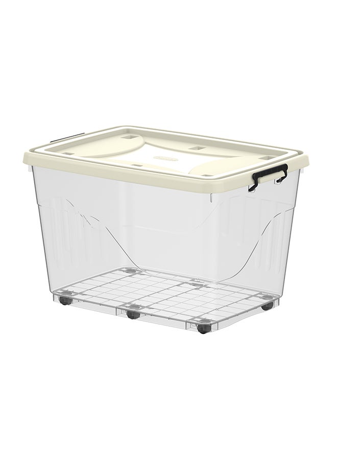 كوزموبلاست صندوق تخزين بلاستيكي سعة 132 لتر مع عجلات وغطاء قابل للقفل أبيض