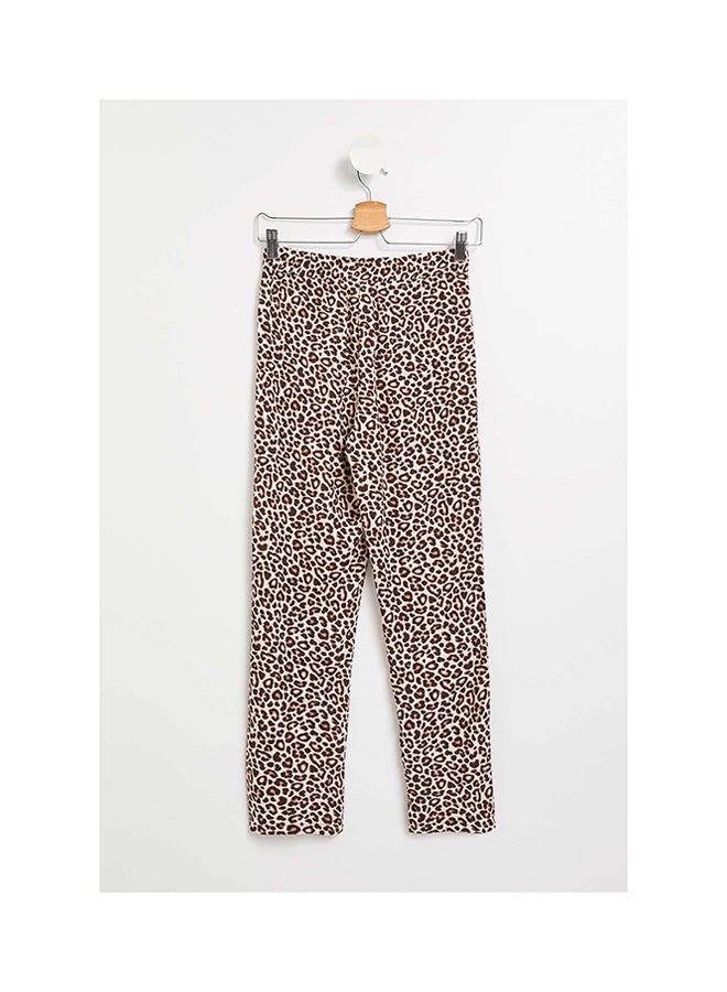 Leopard Patterned Pants Ecru Print
