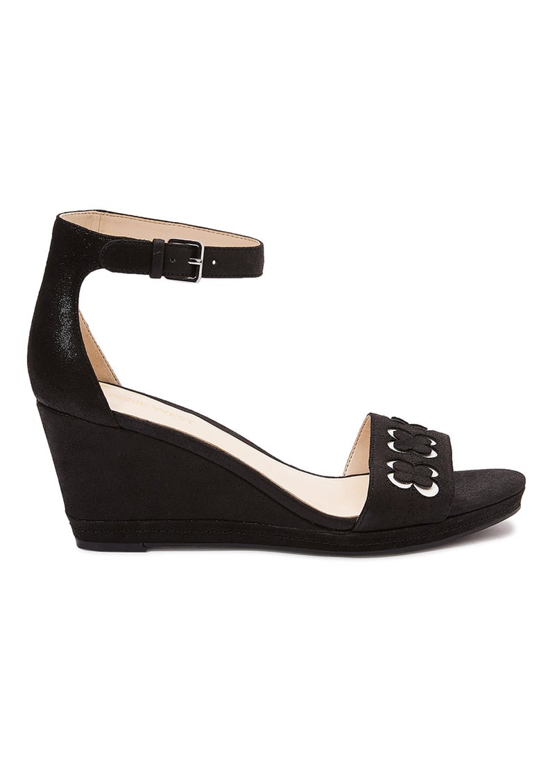 NINE WEST Julian Ankel Strap Wedges Black - Image 1