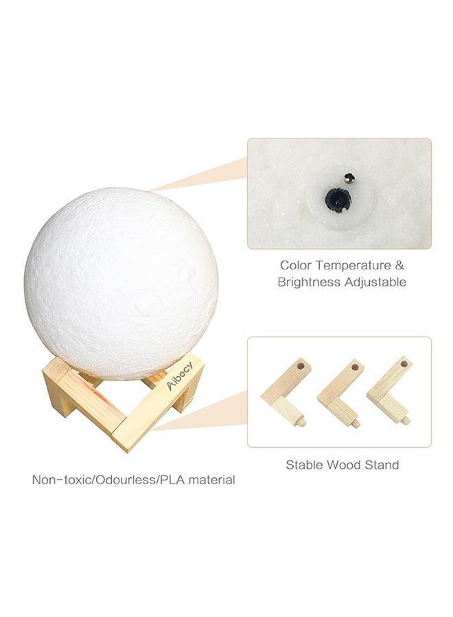 بيوينتي مصباح LED بتصميم على شكل قمر ثلاثي الأبعاد بمنفذ USB مع حامل أبيض/بيج 13سم - Image 2