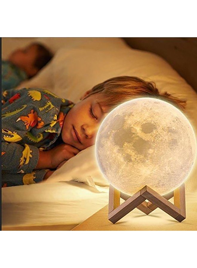 بيوينتي مصباح LED بتصميم على شكل قمر ثلاثي الأبعاد بمنفذ USB مع حامل أبيض/بيج/رمادي 20سم - Image 2