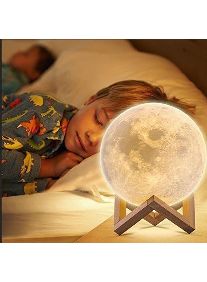 بيوينتي مصباح LED بتصميم على شكل قمر ثلاثي الأبعاد بمنفذ USB مع حامل أبيض/بني 15سم - Image 2