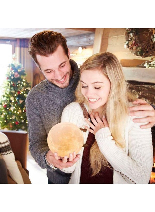 بيوينتي مصباح LED بتصميم على شكل قمر ثلاثي الأبعاد بمنفذ USB مع حامل أبيض/بيج 17سم - Image 4