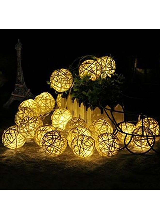 Beauenty 20 LED Rattan Ball String Light For Christmas Yellow/Black 9x10cm Yellow/Black 9x10cm - Image 3