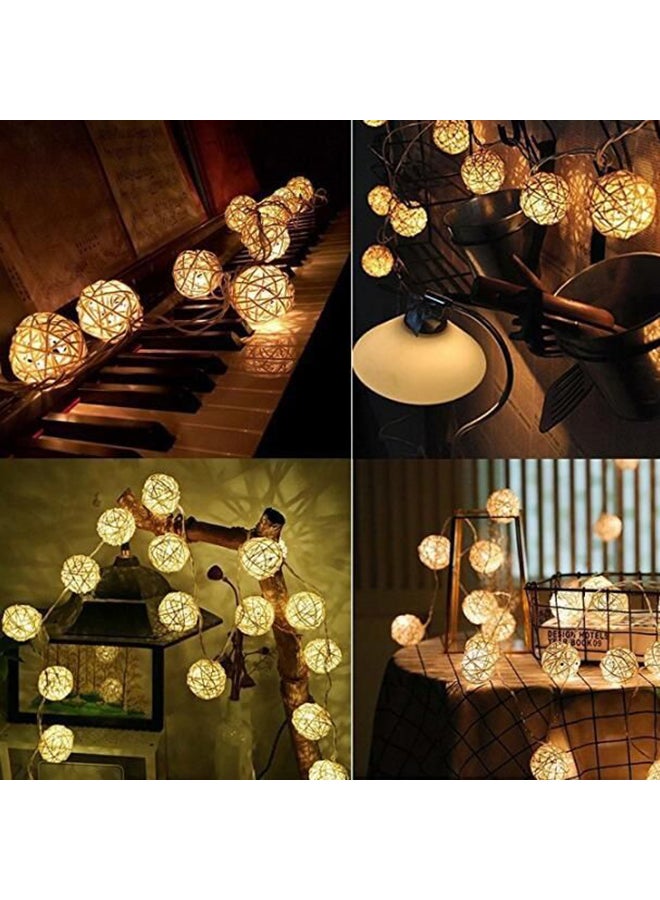 Beauenty 20 LED Rattan Ball String Light For Christmas Yellow/Black 9x10cm Yellow/Black 9x10cm - Image 2