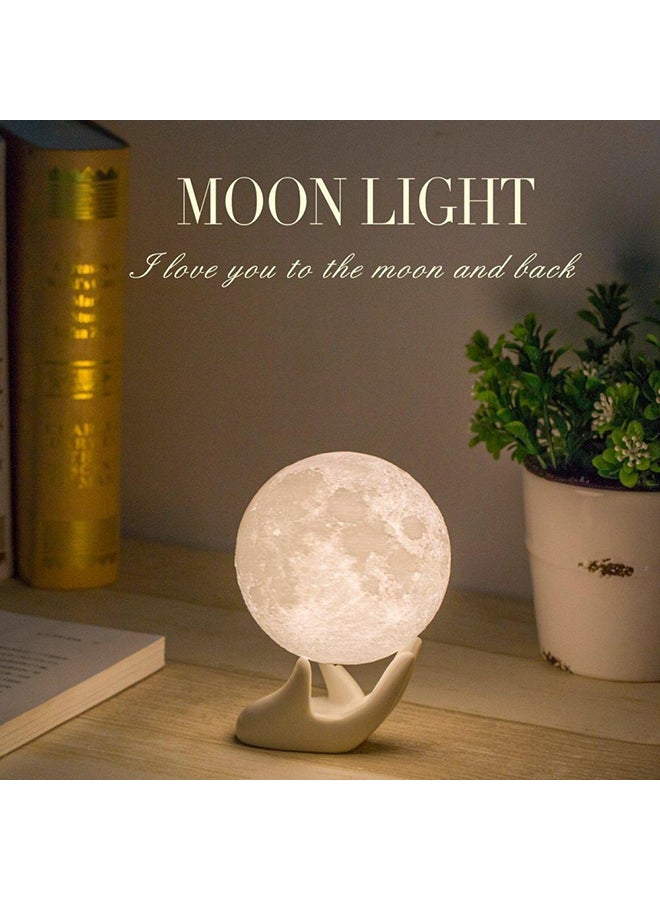 بيوينتي مصباح LED بتصميم على شكل قمر ثلاثي الأبعاد بمنفذ USB مع حامل أبيض/بيج 10سم - Image 3