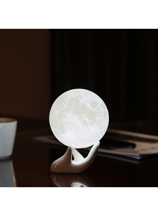 بيوينتي مصباح LED بتصميم على شكل قمر ثلاثي الأبعاد بمنفذ USB مع حامل أبيض/بيج 10سم - Image 4