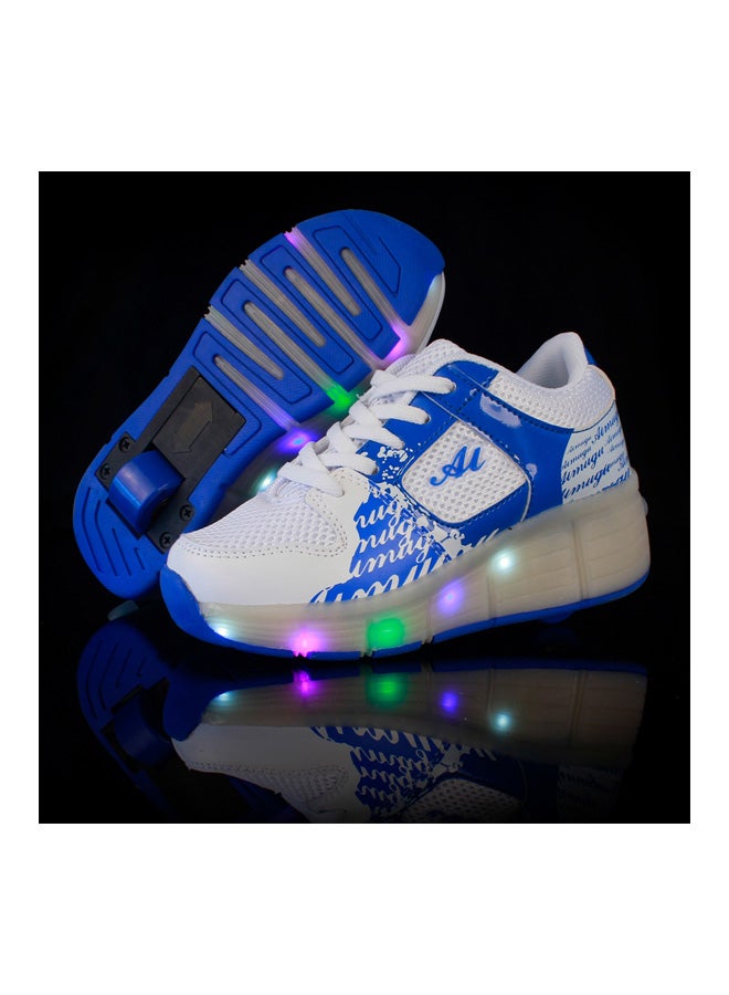 LED Flashing Wheeled Low Top Sneakers White/Blue  - Image 3