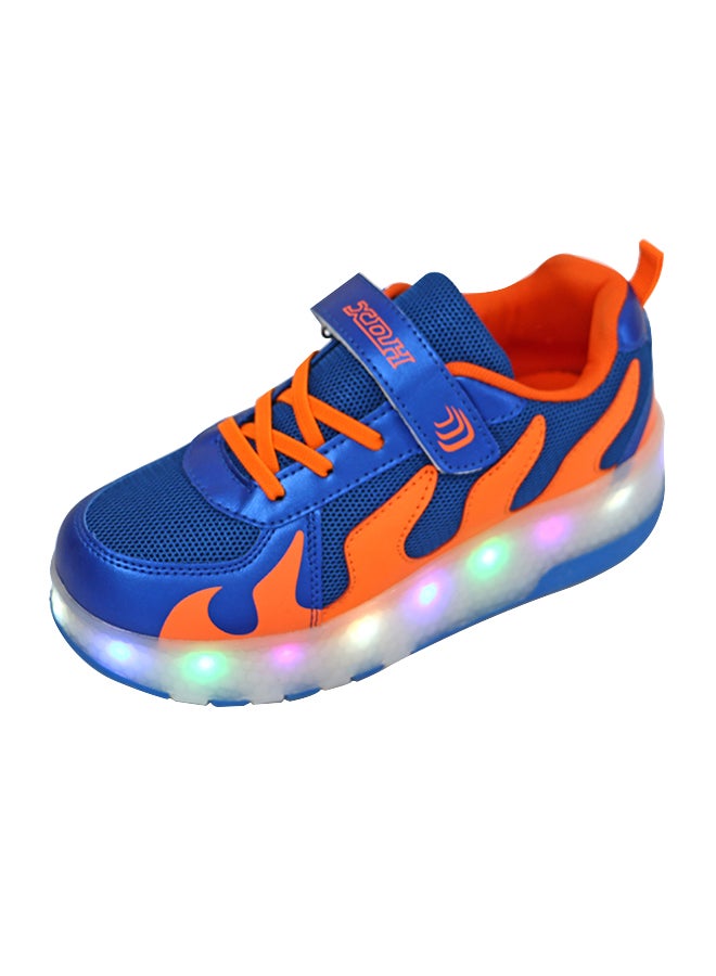 LED Flashing Wheeled Low Top Sneakers Blue/Orange - Image 1