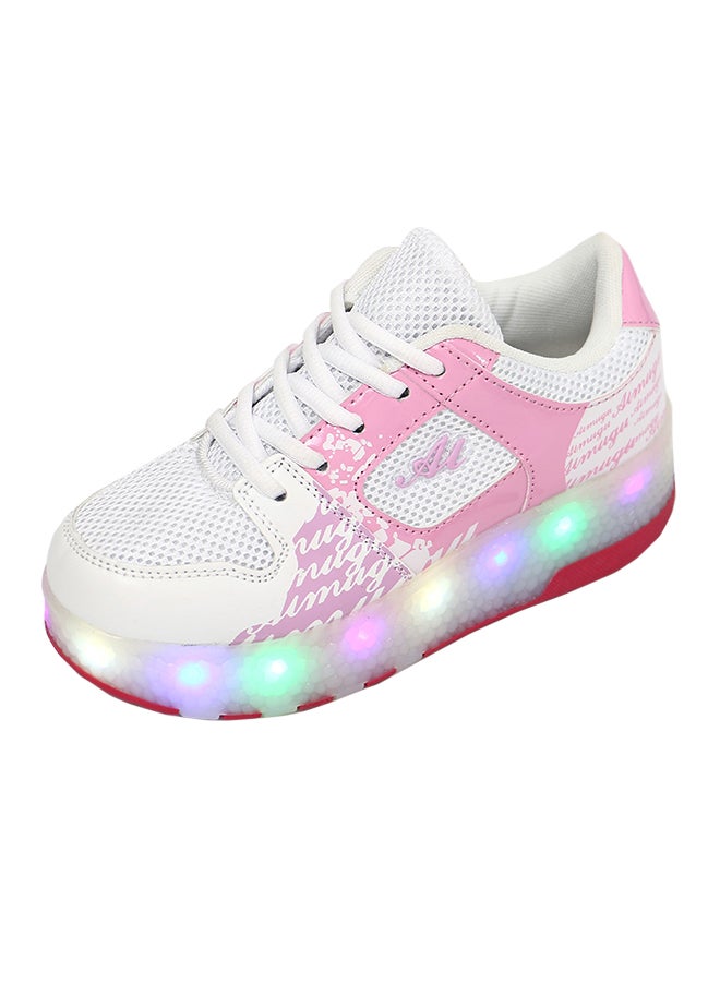 LED Flashing Wheeled Low Top Sneakers Pink/White  - Image 1