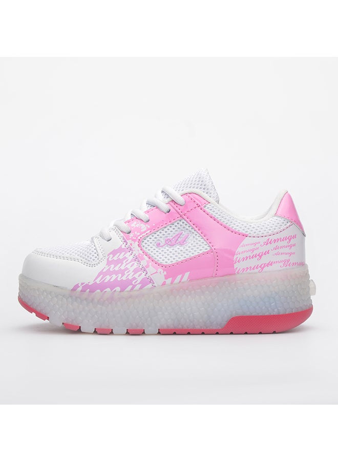 LED Flashing Wheeled Low Top Sneakers Pink/White  - Image 2