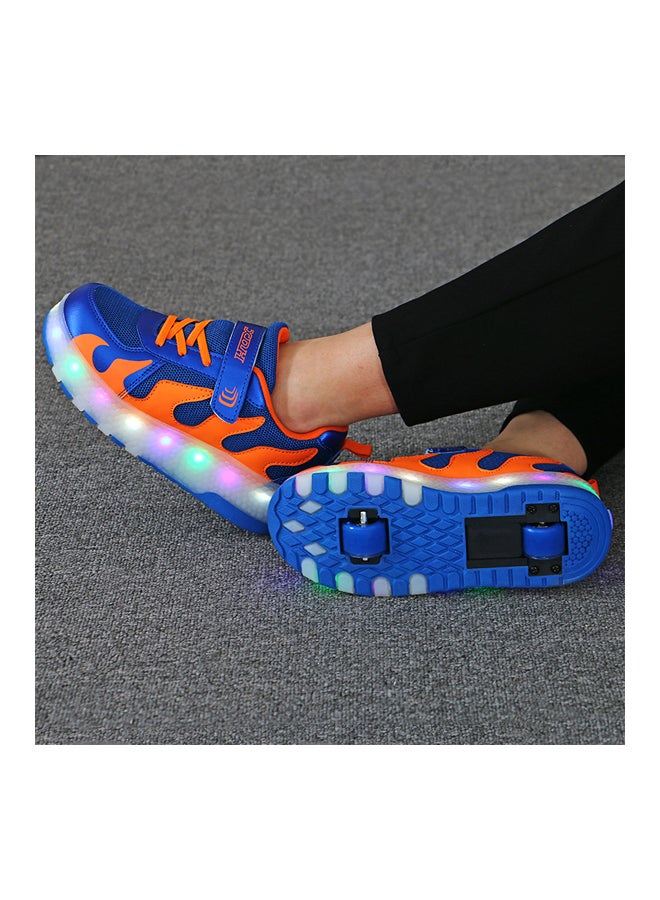 LED Flashing Wheeled Low Top Sneakers Blue/Orange - Image 3
