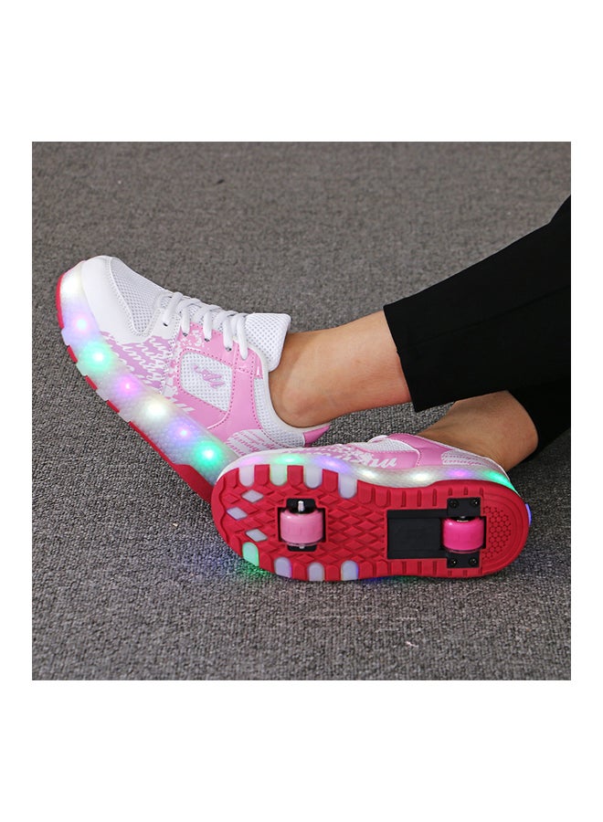 LED Flashing Wheeled Low Top Sneakers Pink/White  - Image 3