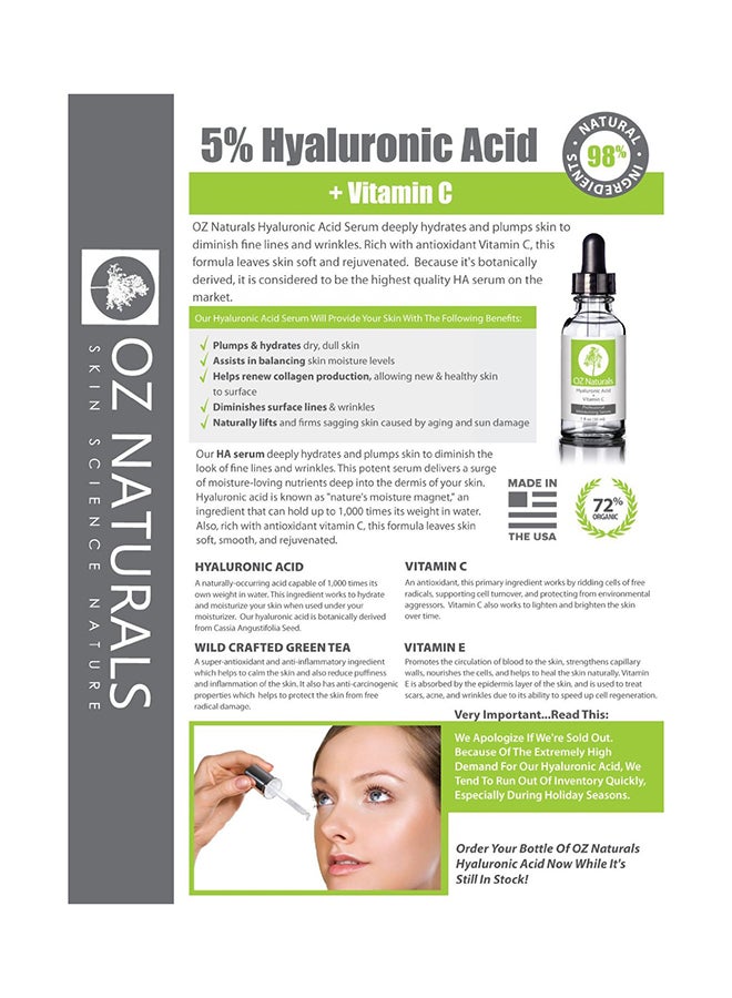 OZ Naturals - Hyaluronic Acid Serum With Vitamin C and E 30ml - Image 1