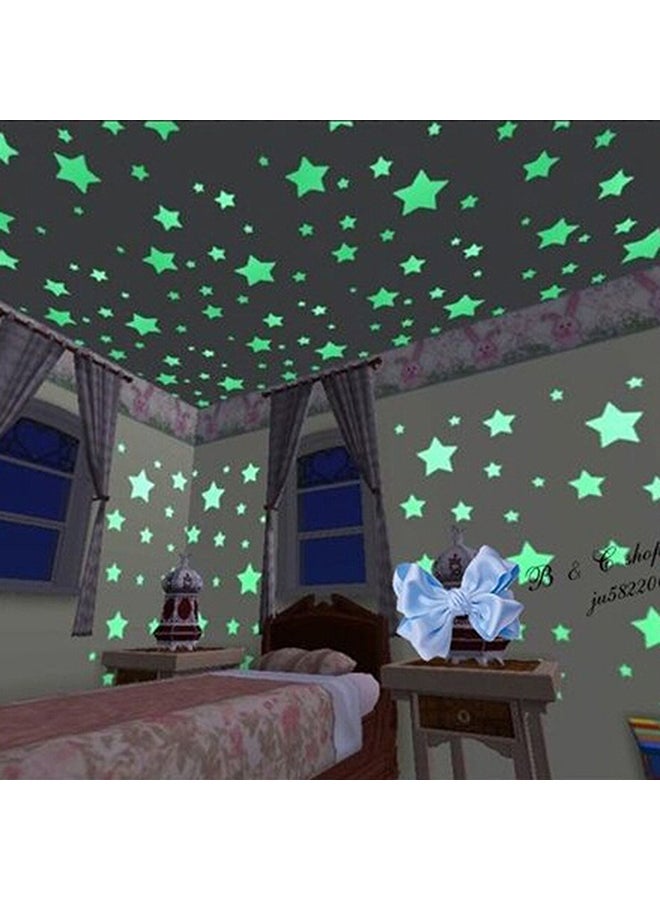 Generic - 100-Piece Fluorescent Glow In The Dark Stars Wall Decorative Stickers Set Green 8 X 8 X1cm - Image 1