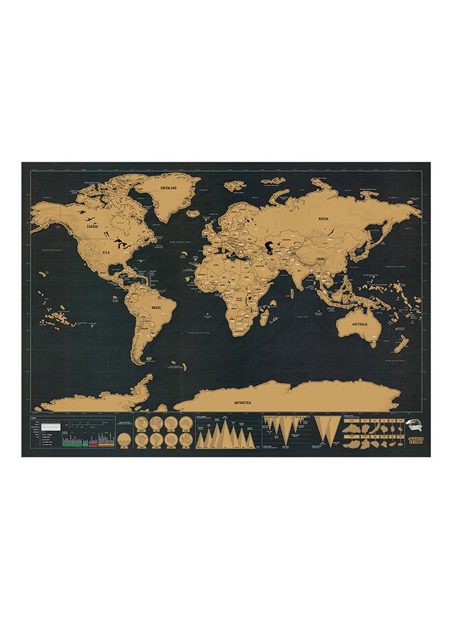 Luxury Edition Scratch World Map Wall Sticker Black/Brown 30 X 40X2cm - Image 1