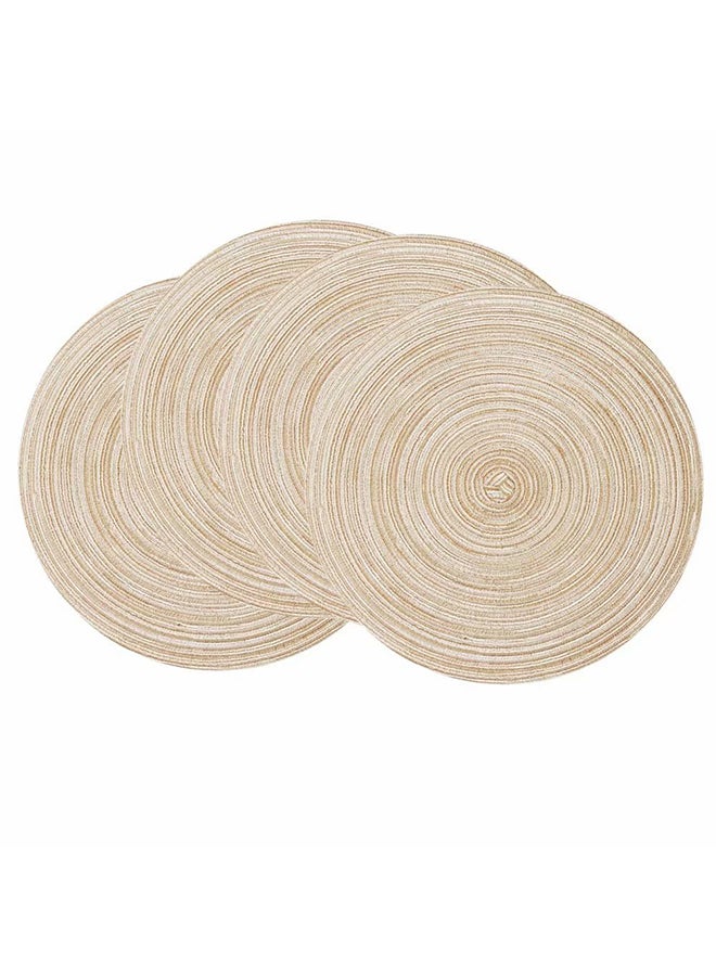 Set Of 4 Round Cotton Braided Table Place Mats Beige 15inch - Image 1