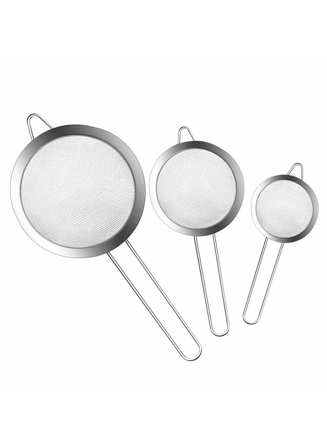 Set Of 3 Premium Fine Mesh Strainers Silver 4.64inch - Image 1