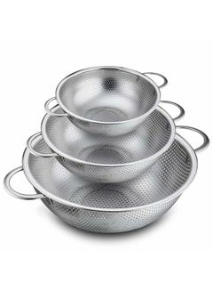 Set Of 3 Stainless Steel Micro-Perforated Colanders Strainers Silver