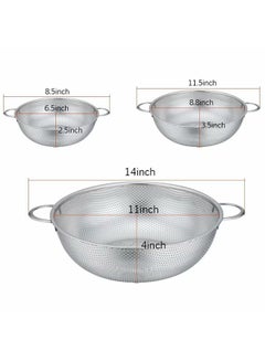 Set Of 3 Stainless Steel Micro-Perforated Colanders Strainers Silver - v1559046877/N26287444A_2