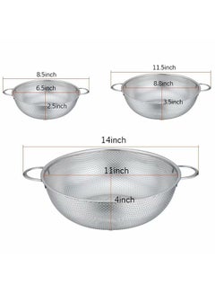 Generic Set Of 3 Stainless Steel Micro-Perforated Colanders Strainers Silver  - Image 2