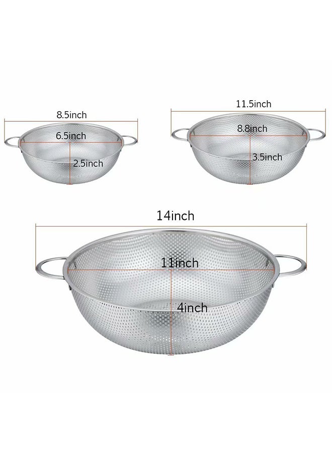 Generic - Set Of 3 Stainless Steel Micro-Perforated Colanders Strainers Silver - Image 1