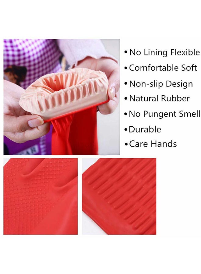 Set Of 2 Waterproof Rubber Cleaning Gloves Red 15.7x4inch  - Image 3