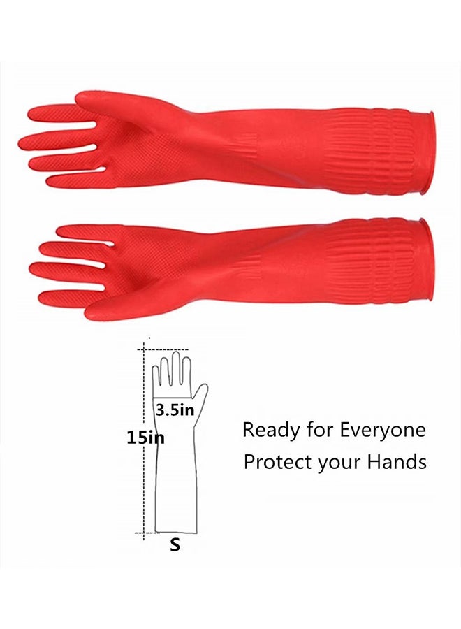 Set Of 2 Waterproof Rubber Cleaning Gloves Red  - Image 2