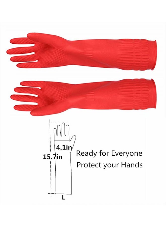 Set Of 2 Waterproof Rubber Cleaning Gloves Red 15.7x4inch  - Image 2