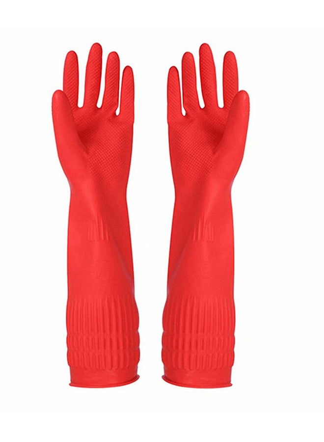 Set Of 2 Waterproof Rubber Cleaning Gloves Red 15.7x4inch  - Image 1