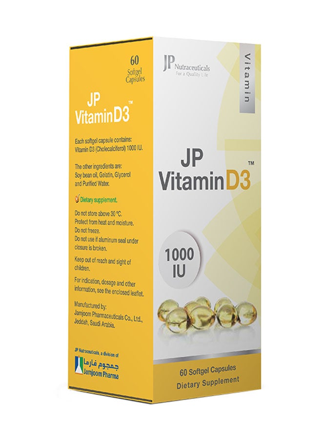 JP Nutraceuticals Vitamin D3 1000 IU -60 Softgel Capsules 