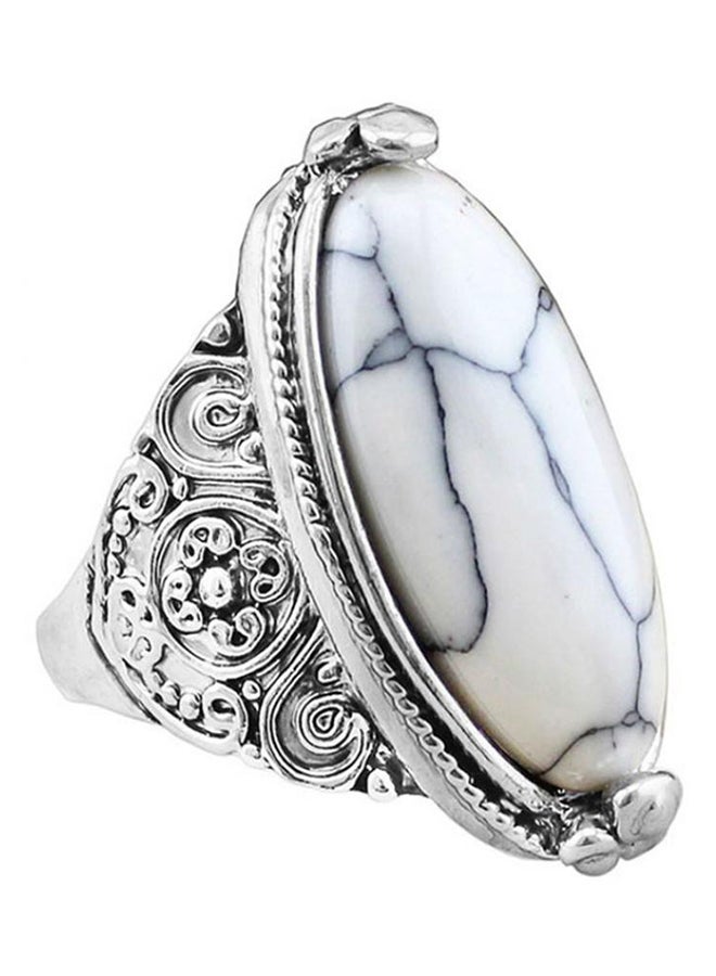Bluelans - Vintage Oval Antique Silver Plated Carving Ring - Image 1