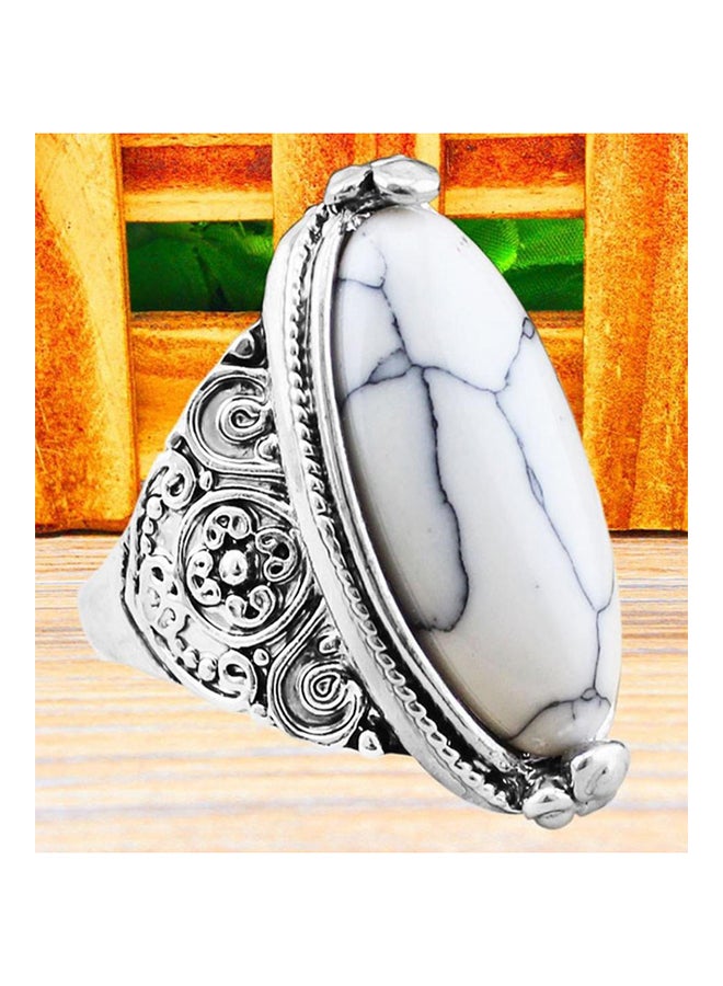 Bluelans - Vintage Oval Antique Silver Plated Carving Ring - Image 1