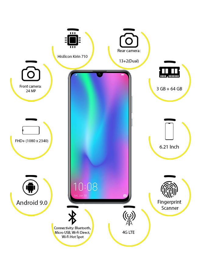 Honor - 10 Lite Dual SIM Midnight Black 3GB RAM 64GB 4G LTE - Image 1