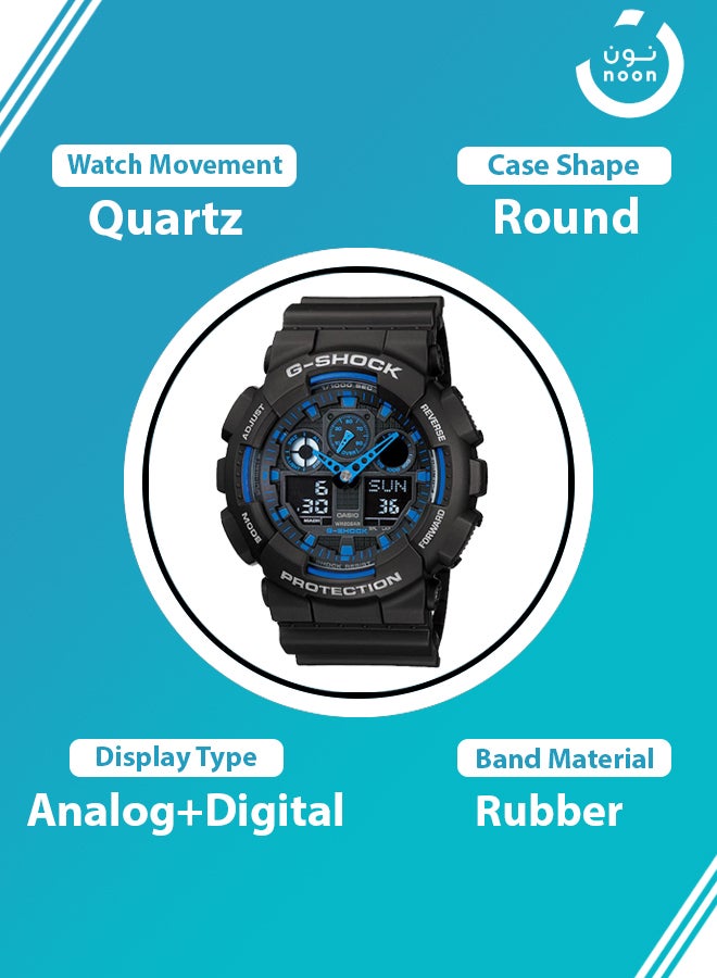 G-SHOCK - Men's Round Shape Rubber Strap Analog & Digital Wrist Watch 51 mm - Black - GA-100-1A2DR - Image 1