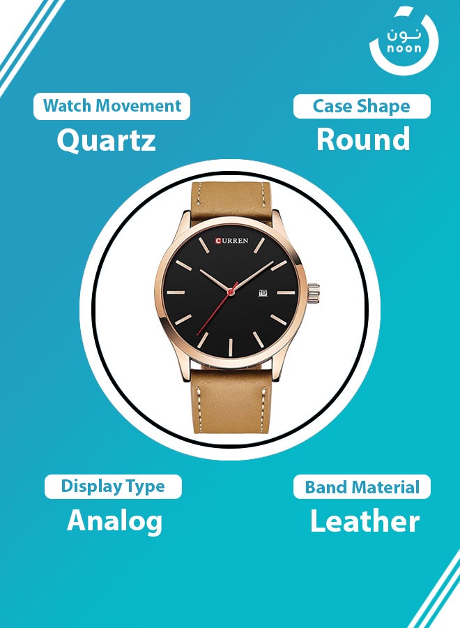 كارين ساعة يد بعقارب مقاومة للماء طراز 8214 - 45 مم - لون بيج للرجال - Image 5