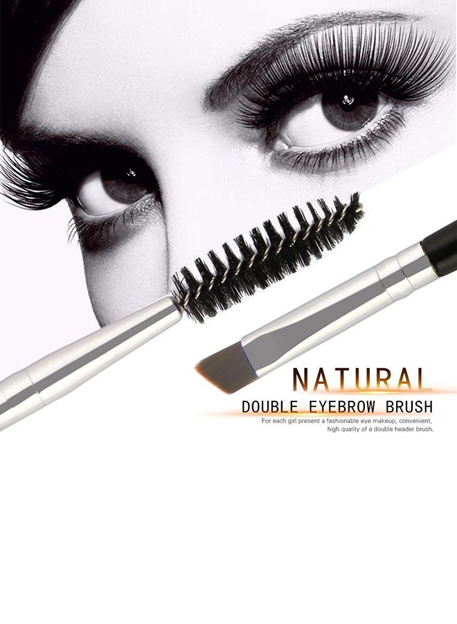 2-In-1Flat Angled Eyebrow Eyelash Brush Black/Silver - Image 3