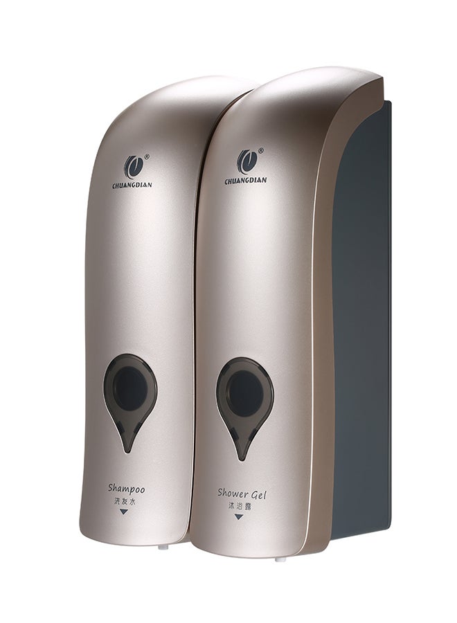 CHUANGDIAN Wall Mounted Double-Head Manual Soap Dispenser Champagne Gold/Grey 22.8 x 8.3 x 14.2cm