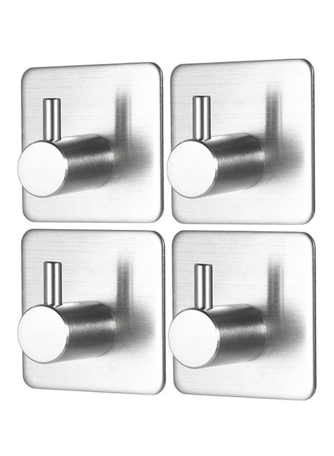 4-Piece Wall Mounted Hanging Hooks Silver 14 x 4.5 x 5cm